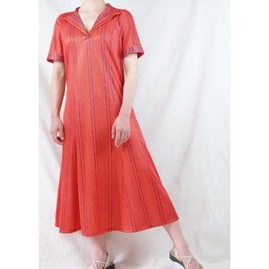 Candy red vertical striped dress / French Vintage